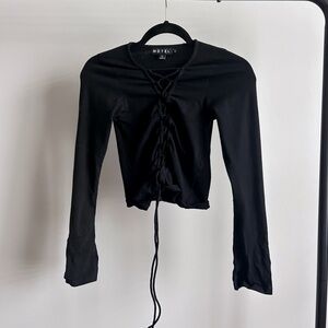 Motel Rocks Black Tie Front Long Sleeve Blouse